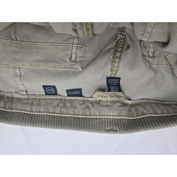 American Eagle Women 12 Long Olive Wide Leg Cargo Pants Lyocell Stretch Elastic - Picture 5 of 8